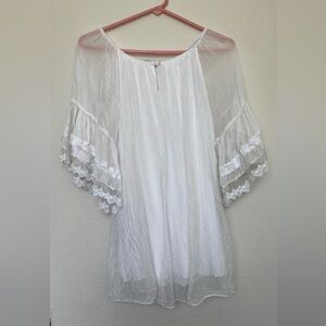 Tempo Paris Sheer White Blouse with Lace Sleeves